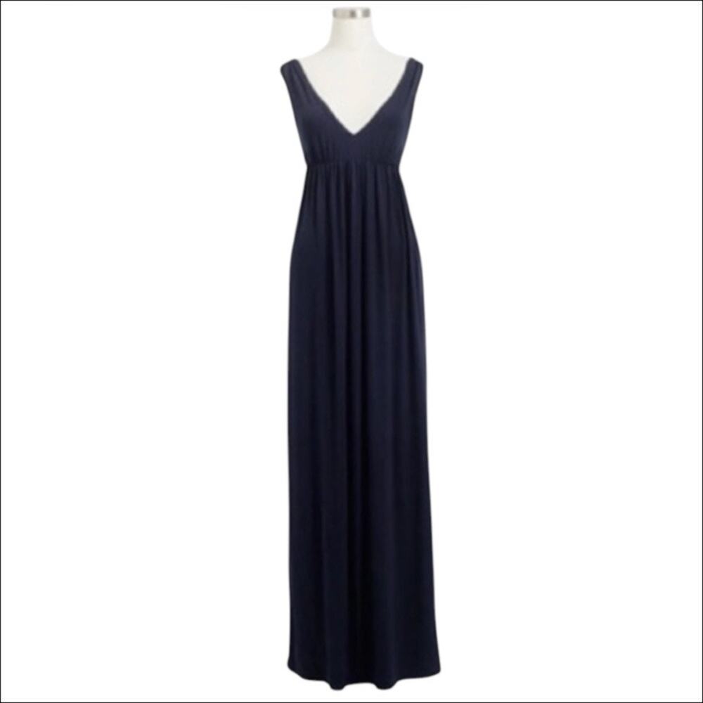 J. Crew Maxi Dress Navy Blue Sleeveless Plunging V-Neck  Size XS